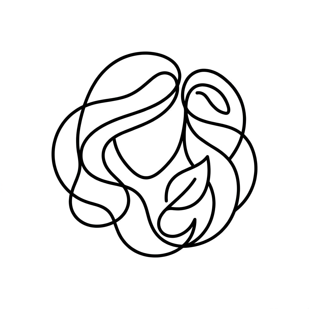 Hair Care Collection icon featuring flowing hair and botanical leaf illustration.