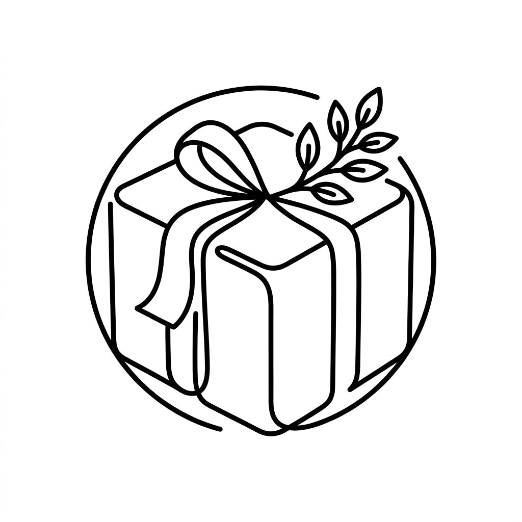 Collection Boxes icon featuring a minimalist luxury gift box with botanical sprig.