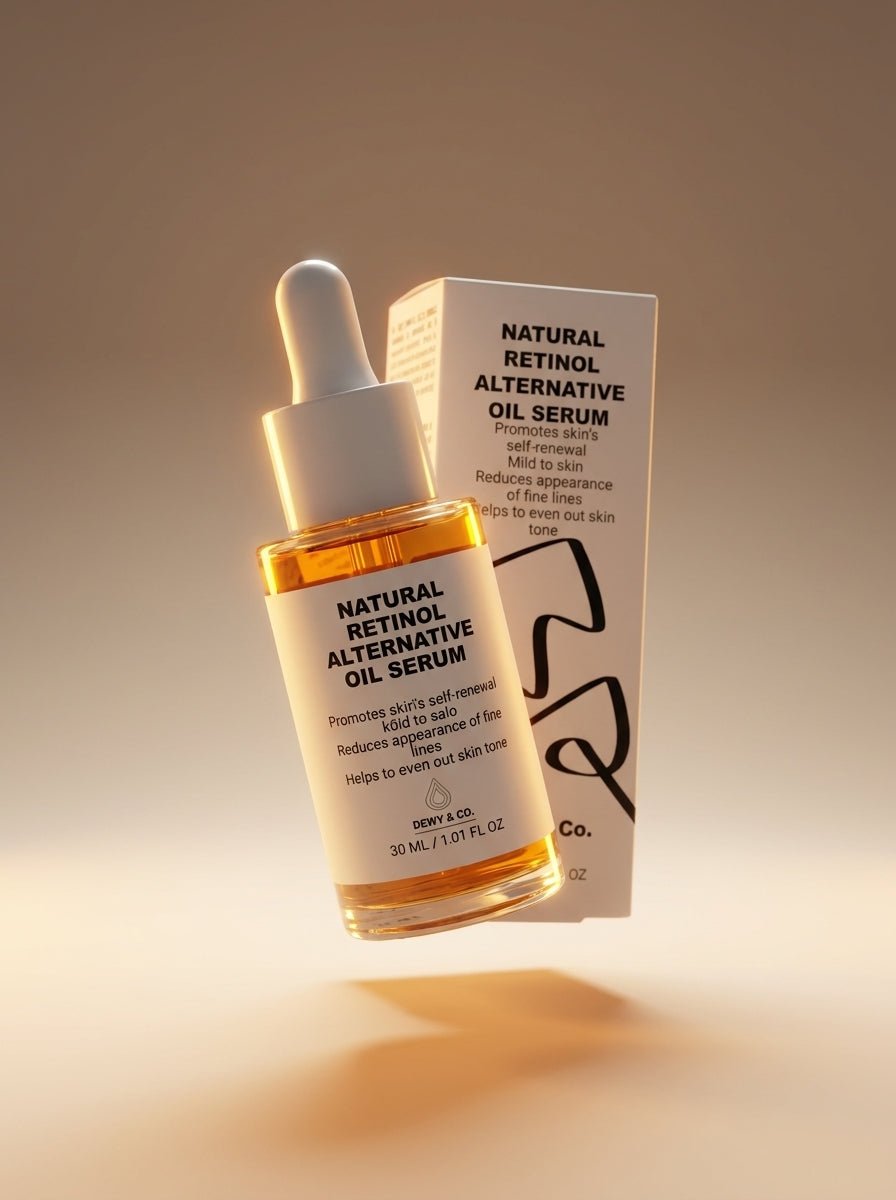 A bottle of Kery & Co. Natural Retinol Alternative Oil Serum with a white dropper cap