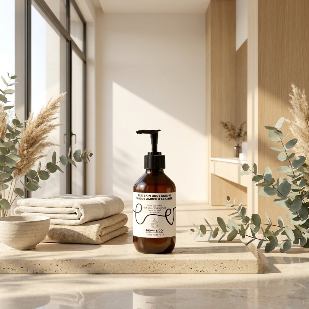 Silk Skin Body Serum, Woody Amber & Leather - Dewy & Co.