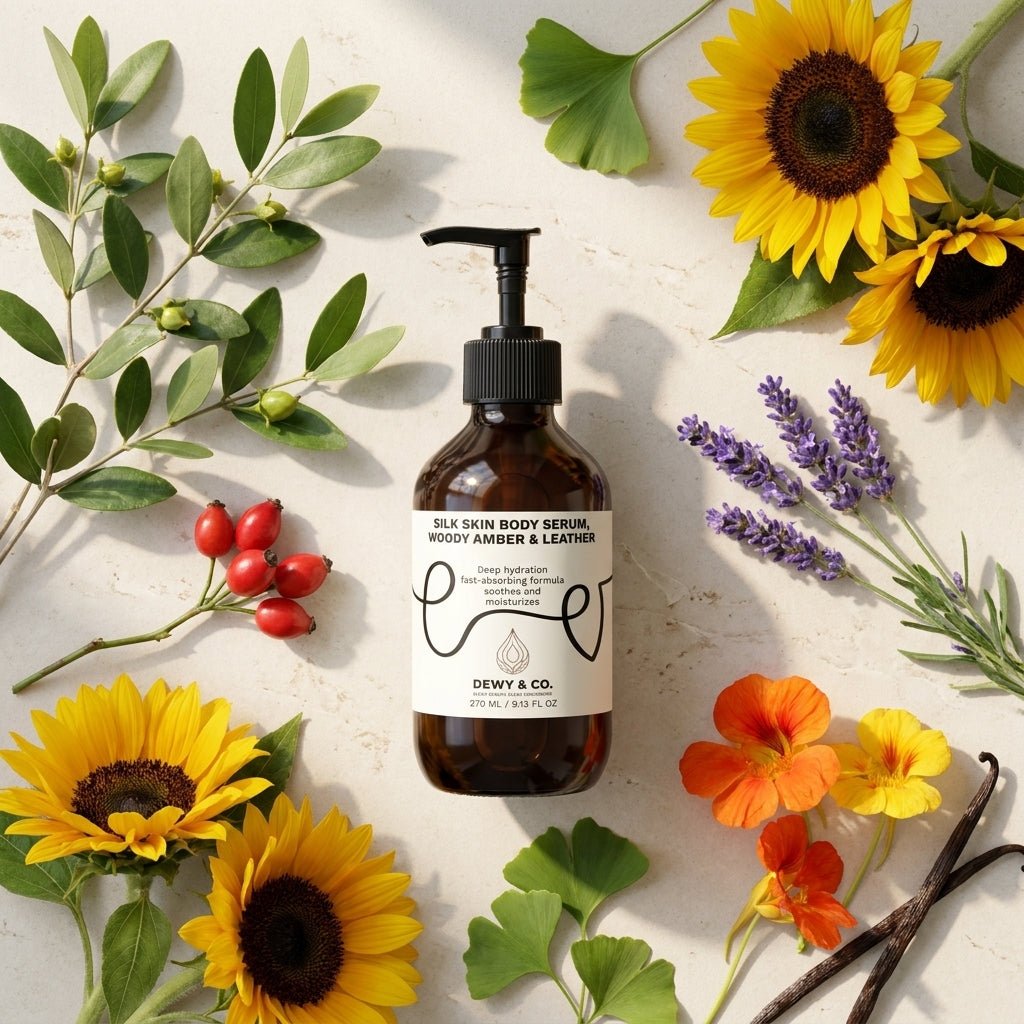Silk Skin Body Serum, Woody Amber & Leather - Dewy & Co.