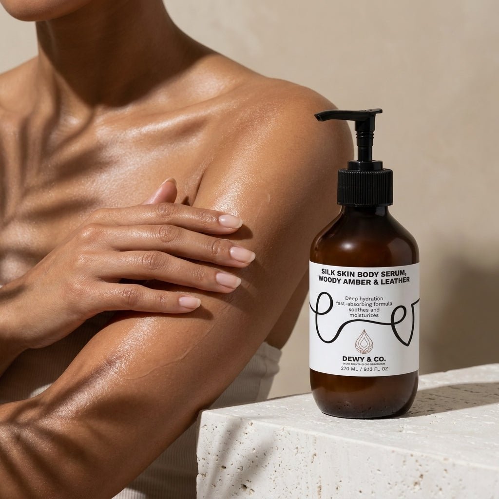 Silk Skin Body Serum, Woody Amber & Leather - Dewy & Co.
